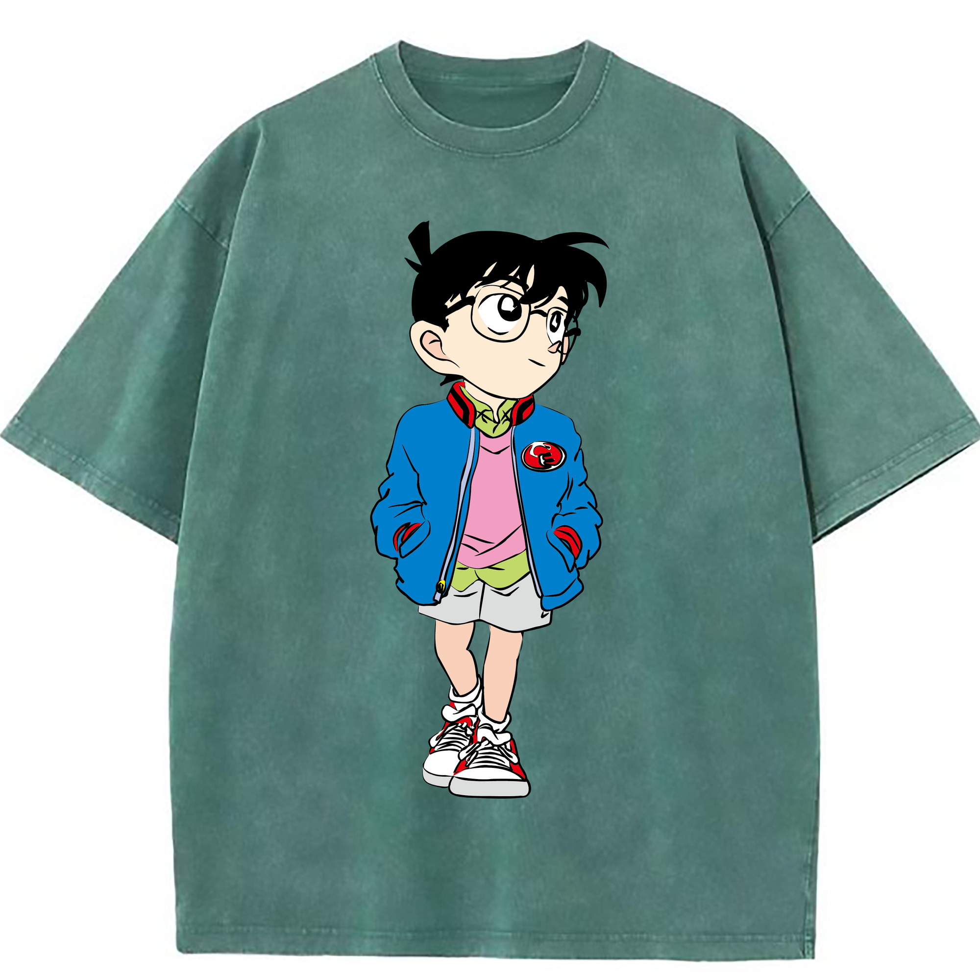 （画像用） 名探偵コナン 江戸川 コナン Detective Conan Conan Edogawa 綿100% ヴィンテージ風 半袖Tシャツ（フロントプリント）
